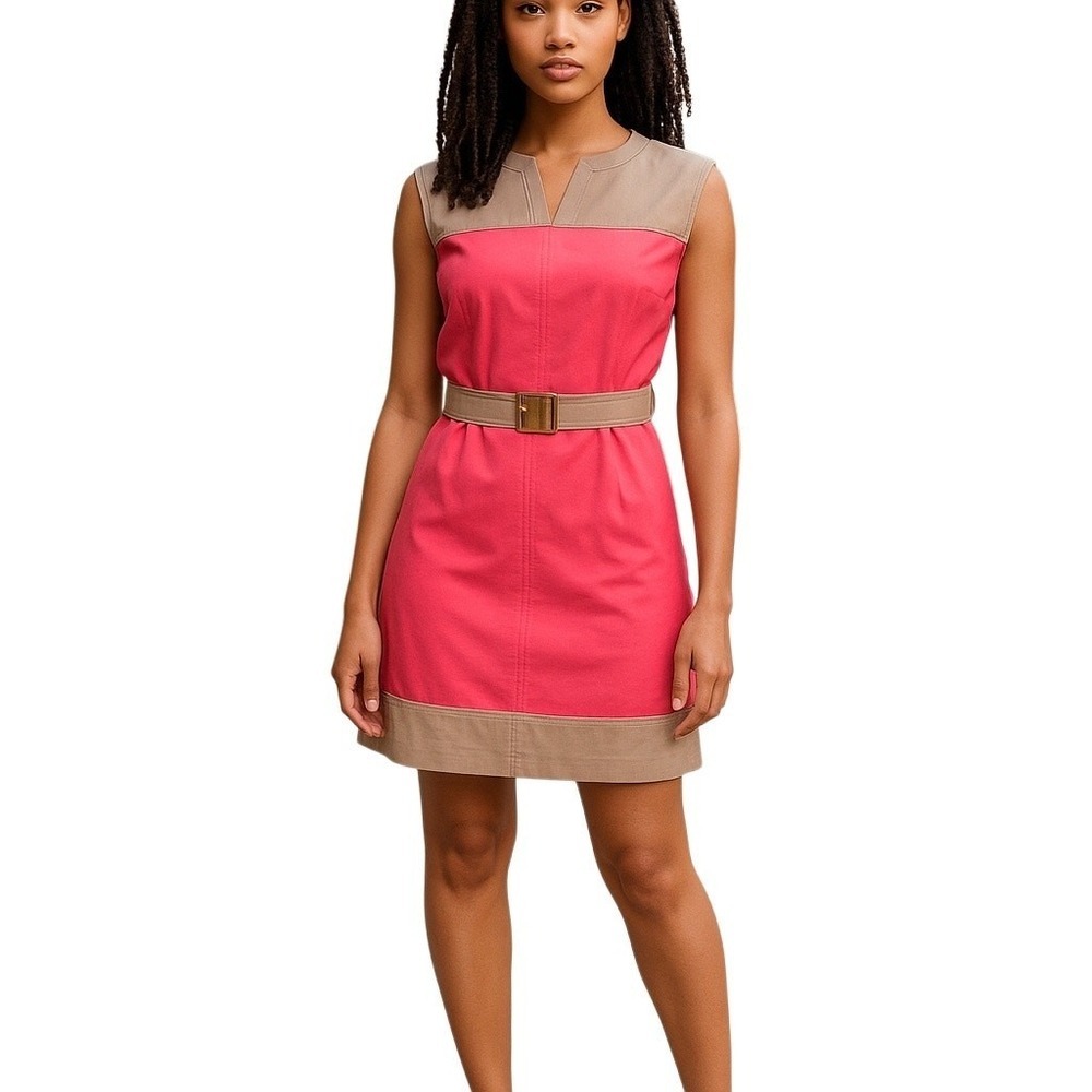 Milly Colorblock Belted Notched Neck Sleeveless Mini Sheath Dress - 4